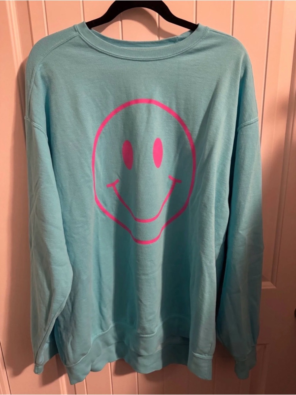 Be The Yellow/Comfort Colors Relaxed Aqua Sweatshirt with Pink Smile Graphic - Picture 2 of 5